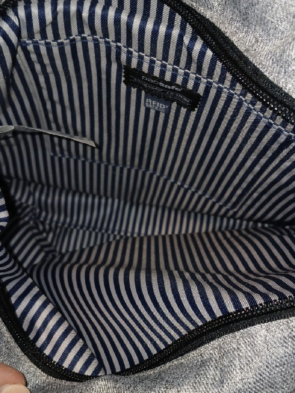 Pacsafe Heathered Gray Anti-Theft Messenger Tote with Striped Strap - Picture 6 of 11